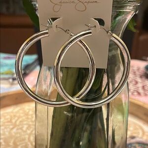 Jessica Simpson Shiny Silver Hoops